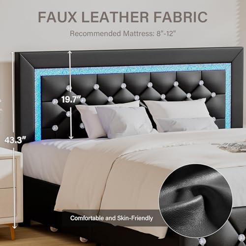 BarnFurin King Size Bed Frame with LED Headboard and Storage Drawers,Black