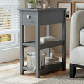 SEJOV Narrow Side Table, Small Grey End Table with Drawer and 2 Shelves