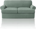 PrinceDeco T Cushion Loveseat Slipcover 3 Pieces Sofa Covers for T Cushion Sofa Stretch Slip Covers for 2 Cushion Couch with 2 Individual T Shape Seat Covers Width Up to 76"- Washable, Sage