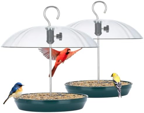 Kingsyard Platform Bird Feeder with Adjustable Dome for Outdoors Hanging