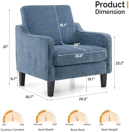 VINGLI Accent Chair, Chenille Upholstered Armchair, 380 LBS, Living Room