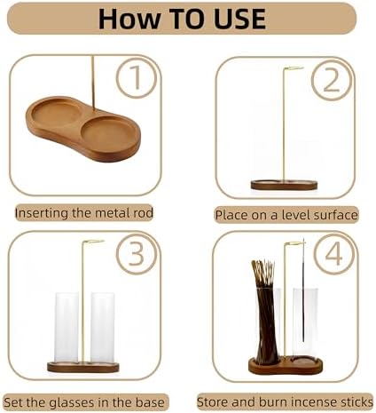 Incense Holder, Hang Upside Down Incense Sticks Burner Holder Storage with Glass Ash Catcher,Ideal Gift (Brown)
