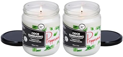 Peppermint Two Pack Odor Eliminating Highly Fragranced Candle - Eliminates 95% of Pet, Smoke, Food, and Other Smells Quickly - Up to 80 Hour Burn time - 12 Ounce Premium Soy Blend