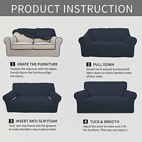 Easy-Going Stretch Oversized Loveseat Couch Covers Washable Dark Blue