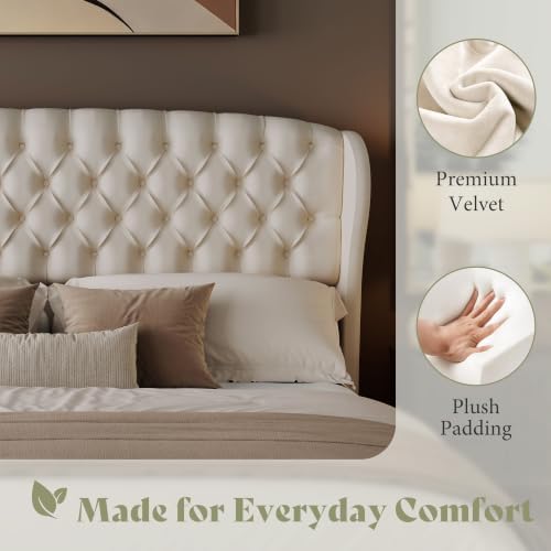AMERLIFE King/Cal King Headboard Only, Velvet Curved Wingback, White