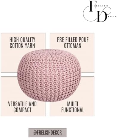 FRELISH DECOR Round Pouf Ottoman (20 Diameter x 14 Height) Cloud Pink