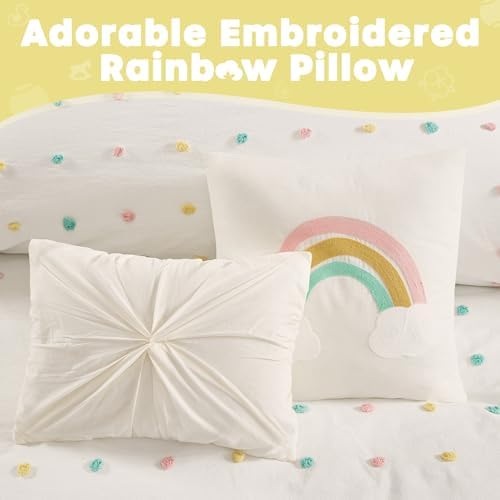 Intelligent Design Kids Cotton Pompom Ivory Twin Duvet Cover Set, 4pc