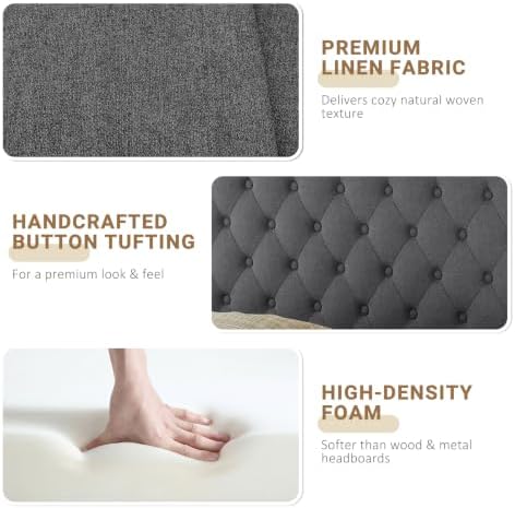 Befurtori Queen Headboard Only, Linen Classic Tufted Design, Dark Gray
