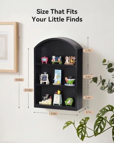 9"x13.5" Small Arched Trinket Display Shelf Shadow Box, Black