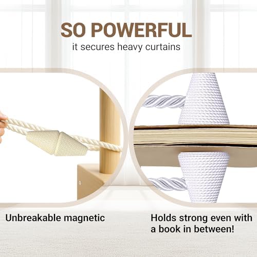 Hion Magnetic Curtain Tiebacks Beige 2pcs, Curtain Holdbacks Hooks Holders