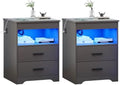 FREDEES LED Nightstand Set 2 with Gun Drawer & Charging Station