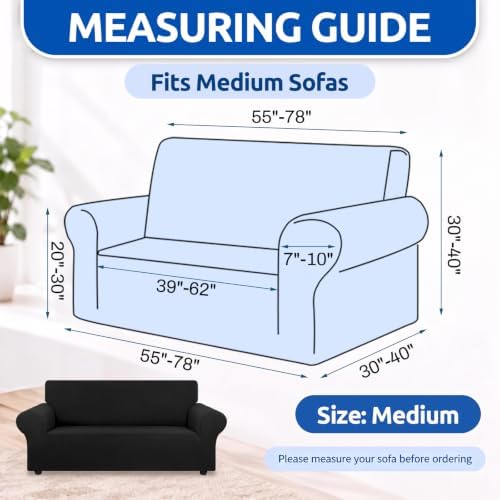 KEKUOU Stretch Loveseat Couch Cover, 2 Cushion Couch Slipcover,Black