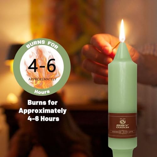 NJAO HOO Light Green Short Taper Candle 5 Inch Candlesticks Unscented Dripless Tapered Candle Set for Home Decor Wedding Party Dinner Candles, 4 Pack