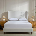 King 54" Tall Headboard Wingback Upholstered Platform Bed Frame Simplicity Chenille for Kids Teens Adults Bedroom Strong Wood Slats Support No Box Spring Needed Easy Assembly Cream White