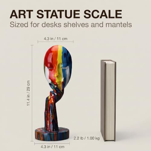 Simple Creative Colorful Female Face Art Statue Thinker Sculpture Abstract Character Crafts Ornament Home Office Bedroom Living Room Study Decoration (Small 11.8x4.3x4.3in)