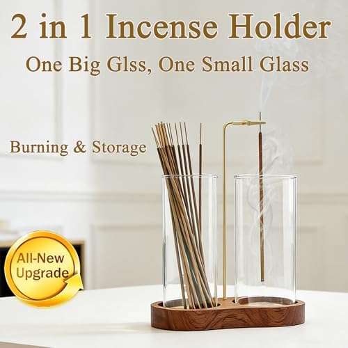 Ceremony Incense Holder,2 in 1 Wooden Incense Burner(Transprent, Two Glass)