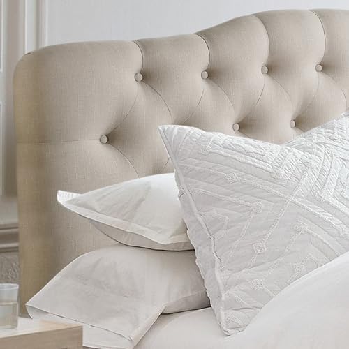 Rosevera Givanna Adjustable Height Headboard with Linen Upholstery and Button Tufting for Bedroom, King, Classic Beige