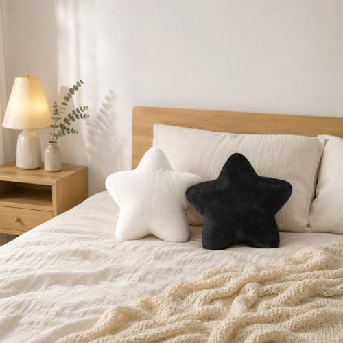 2PCS Star Pillow Set,15.35“ Cute Black Decorative Throw Pillows for Bed