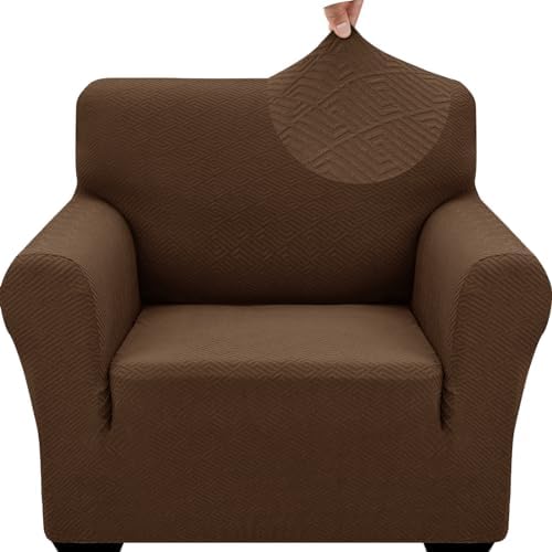 ZNSAYOTX 1 Piece Jacquard Chair Slipcovers for Living Room High Stretch Chair Covers with Arms Anti Slip Pets Friendly Couch Sofa Armchair Cover Furniture Protector (Small, New Pattern Coffee)