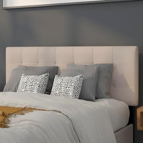 BizChair Quilted Tufted Upholstered Full Size Headboard in Beige Fabric