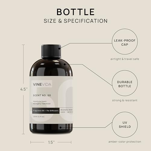 VINEVIDA Mahogany Teakwood Fragrance Oil for Cold Air Diffusers - 4 Fl Oz - Essential Oils for Diffuser Oil Refill & Air Freshener Room Spray (Pack of 2)