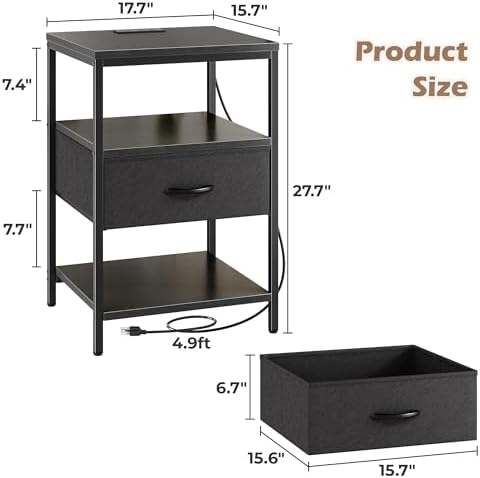 SUPERJARE Nightstand with Charging Station, USB-C Port, Bedside Table
