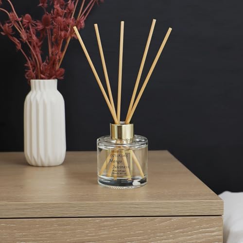 100ml Scent Diffuser with 6 Fiber Sticks, 3.5 oz Reed Diffuser Set Aromatherapy Fragrance Diffusers Air Fresheners for Home Bedroom Bathroom (Mango)