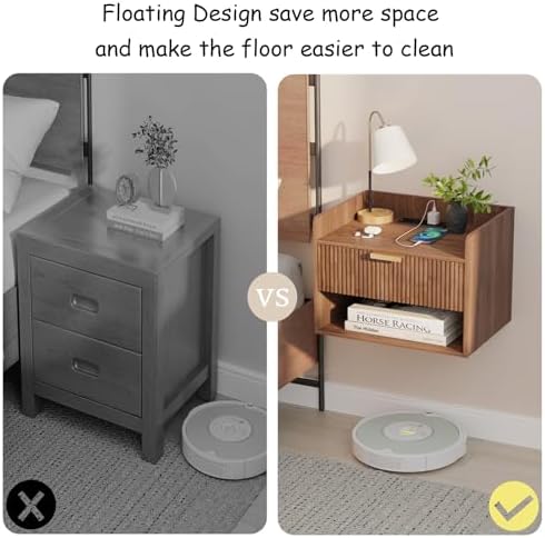 Arbuxzuy Floating Nightstand Set of 2 with Charging Station and Drawer