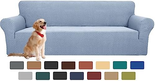 YEMYHOM Couch Cover Latest Jacquard Design High Stretch Extra Large Sofa Covers Pet Dog Cat Proof Oversized Slipcover Non Slip Magic Elastic Furniture Protector (X Large, Light Blue)