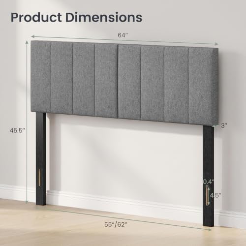 KOMFOTT Linen Upholstered Headboard for Full & Queen Size Bed, Dark Grey
