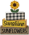 Yuntau 4 Pcs Sunflower Decorations, Wooden Block Sign Tiered Tray Decor