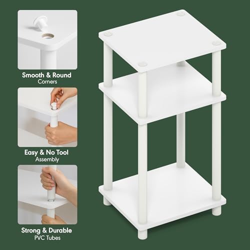 Furinno JUST Toolless 3-Tier Side Table, Open Shelf End Table, White