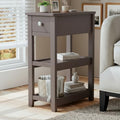 SEJOV Narrow Side Table, Small Brown End Table with Drawer and 2 Shelves