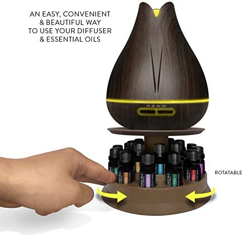Aromatherapy Essential Oil Diffuser Gift Set with 20 Oils and Rotating Display Stand - 400ml Ultrasonic Diffuser with 20 Essential Plant Oils - 4 Timer & 7 Ambient Light Settings