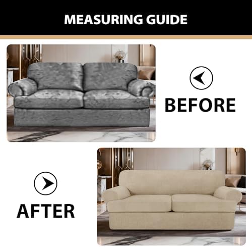 Sofa Covers 3 Piece T Cushion Sofa Slipcovers, Stretch Couch Cover with 2 Individual T Cushion Covers, Machine Washable Furniture Protector for Living Room(Island Fossi, 2 Cushions)