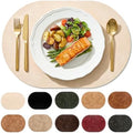 Oval Placemats Set of 8, Wipeable Faux Leather, Beige