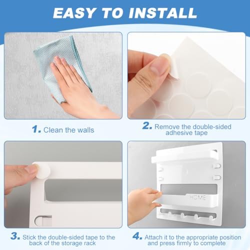 Bedside Wall Shelf, Adhesive Floating Shelves Dorm Decor with 5 Hooks