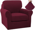 Turquoize 2 Piece Chair Covers Chair Slipcovers for Living Room Small Armchair Chair Cover with Arms Washable Furniture Cover for Chairs Feature Thick Jacquard Fabric (Small Armchair, Burgundy)