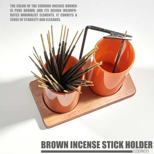 2 in 1 Incense Holder for Sticks,Glass Incense Burner Holder with Storage,Upside Down Incense Holder for Sticks with Glass Ash Catcher for Meditation Yoga Spa Room Home Decor[2 Long Full Brown]