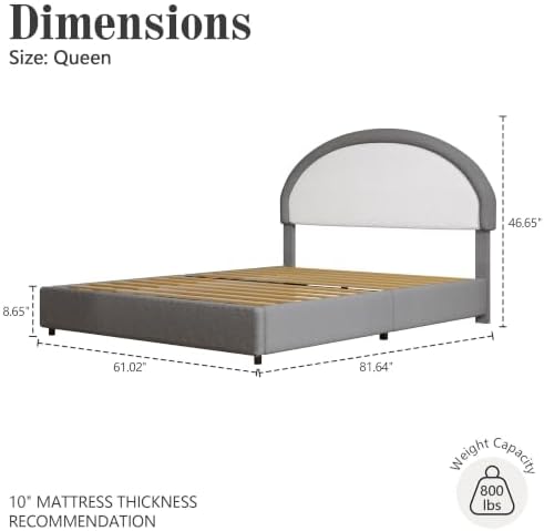 REVOMINCA Queen Upholstered Bed Frame, Boucle Queen Bed Frame with Headboard, Grey Bed Frame, Soft Rounded Corners, No Box Spring Required, Easy Assembly