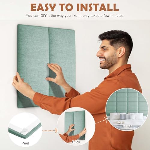 IFNOW Wall Mounted Headboard, Peel and Stick Panels, Grass Green, Queen