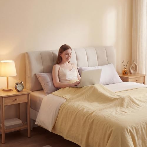 Seang Queen Size Upholstered Headboard, 24" Height Soft, Breathable Linen Fabric Wall Mounted Headboards for Bedroom & Dorm, No Assembly Required Peel & Stick Bed Backboard, No Nails, Beige