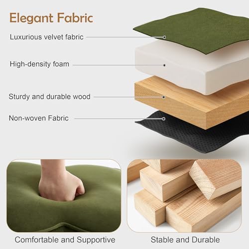 Olive Green Velvet Ottoman, Small Vanity Stool, Modern Ottoman Stool