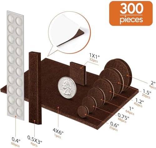 Furniture Pads Felt Pads 300 Pieces Huge Pack Furniture Felt Pads, Brown
