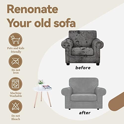 WEERRW Velvet Stretch 2 Pieces Chair Sofa Slipcovers Washable, Silver Grey