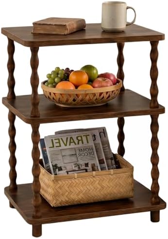 Narrow Side Table, 3-Tier End Table with Storage for Small Spaces