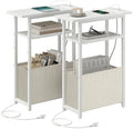 sthmec Narrow Side Table with Charging Station Set of 2, Small End Table for Small Spaces, Skinny Nightstands Set 2 with Storage Basket, 3 Tier Sofa Bedside Tables for Living Room,Bedroom, White