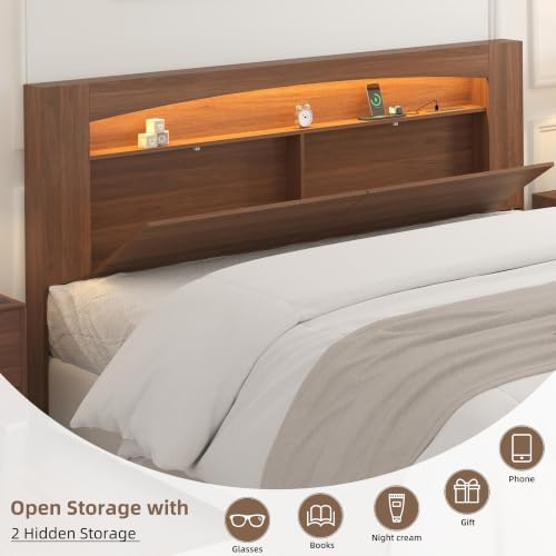Queen Size Headboard Only, Sturdy Wood Bed Backboard with Solid Wood Legs, 3 Storage Zones, Unique Skirting Groove, High Load Capacity, 15mm Thick Construction (Walnut, King)