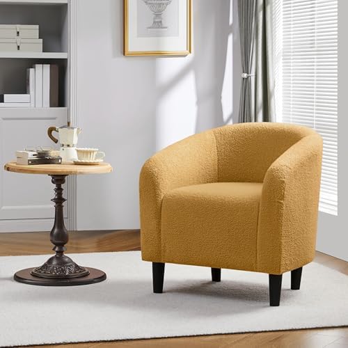 Yaheetech Small 25.5in Wide Sherpa Barrel Accent Chair, Mustard Yellow