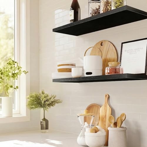 Amada 24 Inch Floating Shelves with Invisible Brackets, Set of 2, Black